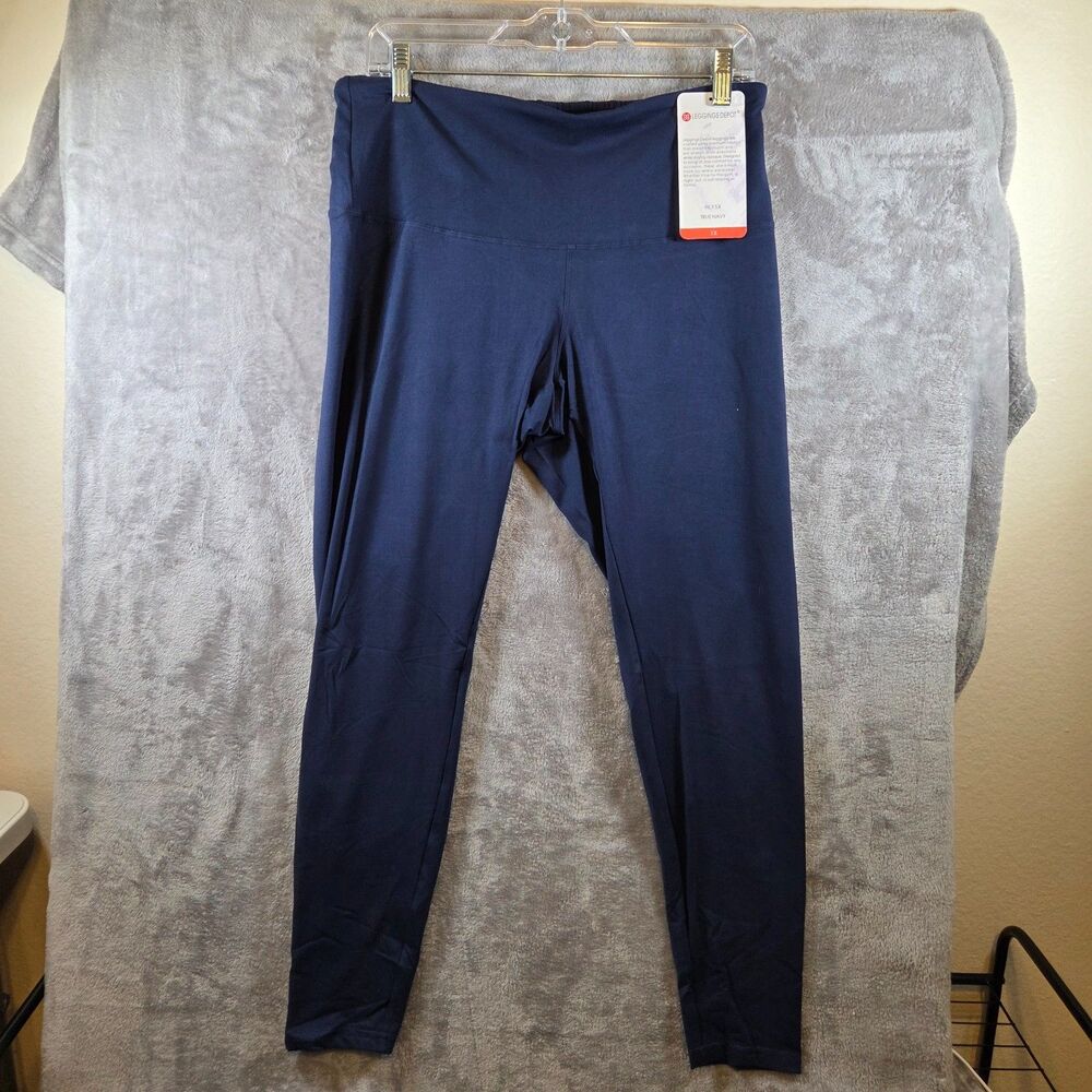Leggings Depot Women's 1X Plus Navy Blue Solid Active Yoga Leggings NWT